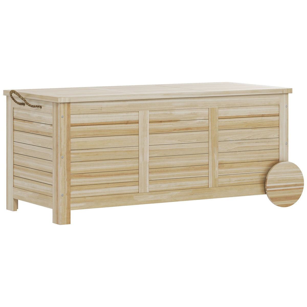 Storage box 185 L storage space, waterproof garden box with wheels, wood, weatherproof, UV-resistant, cushion box, storage box, garden chest for outdoor garden, balcony, natural wood