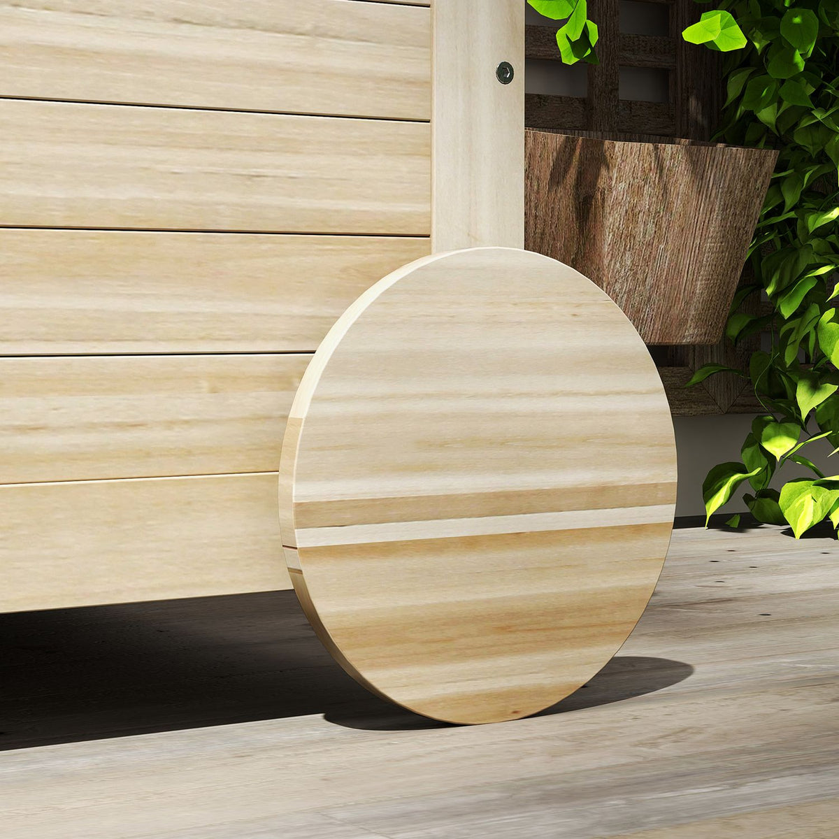 Storage box 185 L storage space, waterproof garden box with wheels, wood, weatherproof, UV-resistant, cushion box, storage box, garden chest for outdoor garden, balcony, natural wood