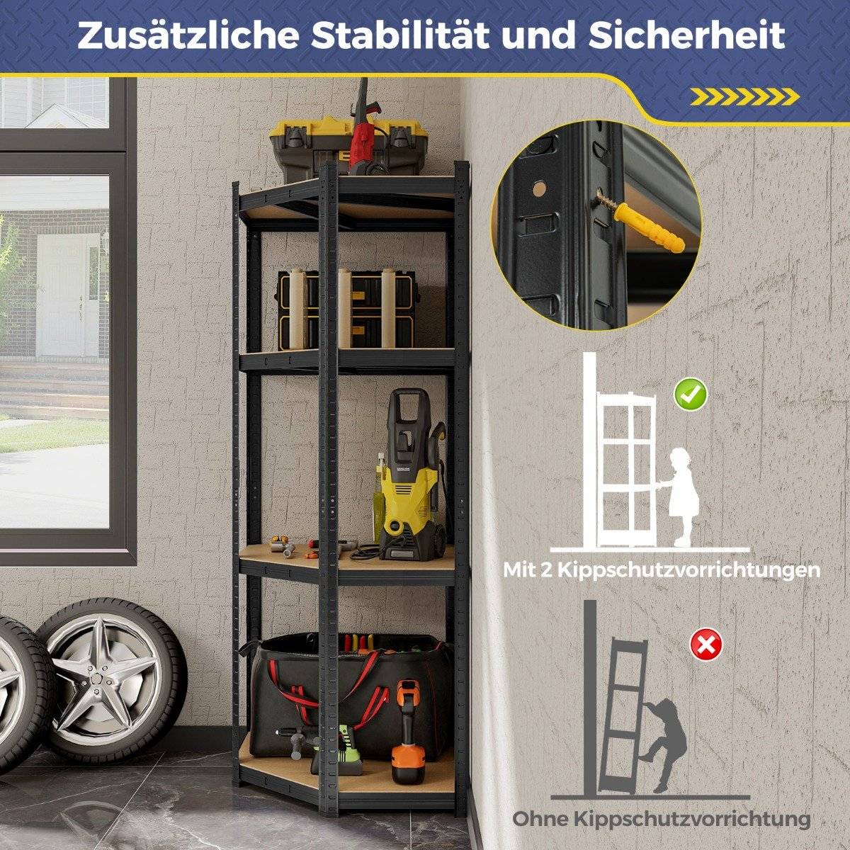 Storage shelf 70 x 70 x 180 cm heavy-duty shelf with 4 adjustable shelves black