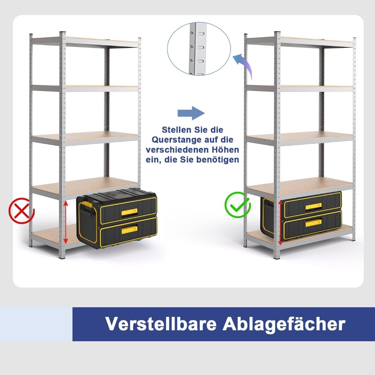 Storage shelf, heavy-duty shelf, plug-in shelf, metal shelf, 5 levels, workshop shelf, 91 x 46 x 183 cm, silver
