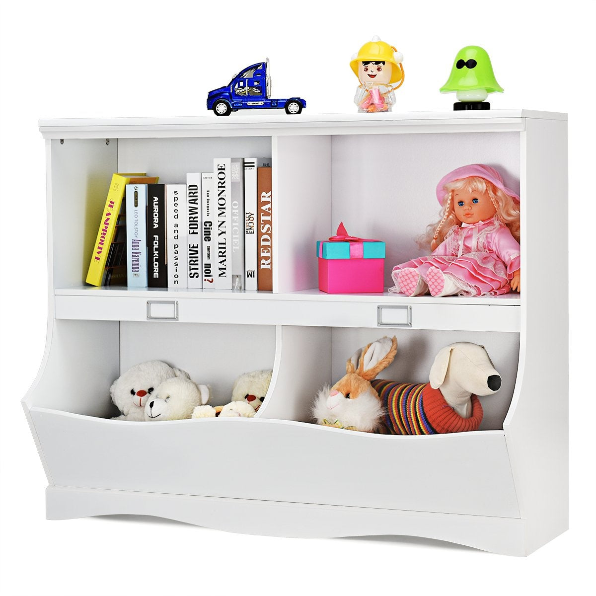 Storage shelf with containers toy shelf for children 105.5 x 39.5 x 84 cm white