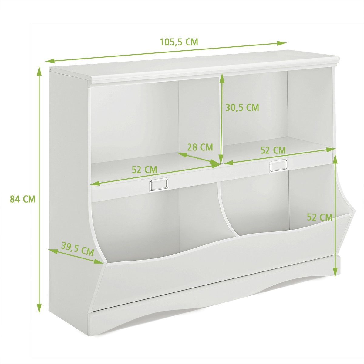 Storage shelf with containers toy shelf for children 105.5 x 39.5 x 84 cm white