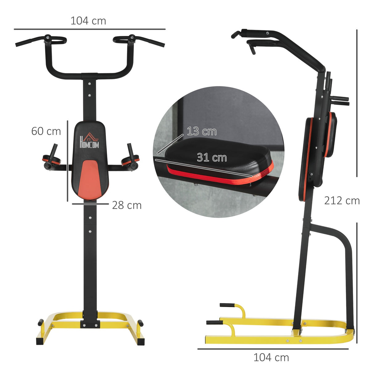 Strength Tower, Multifunctional Dip Station, Power Station, Fitness Training Equipment For Pull-Ups, Push-Ups, Abdominal Training, Steel, Black