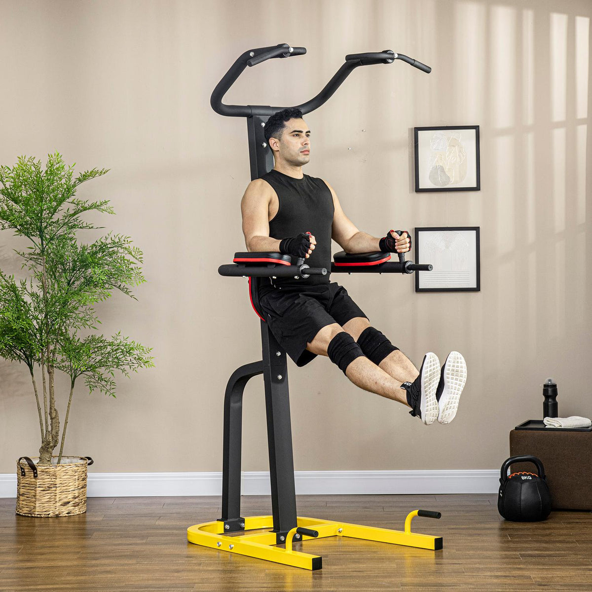 Strength Tower, Multifunctional Dip Station, Power Station, Fitness Training Equipment For Pull-Ups, Push-Ups, Abdominal Training, Steel, Black