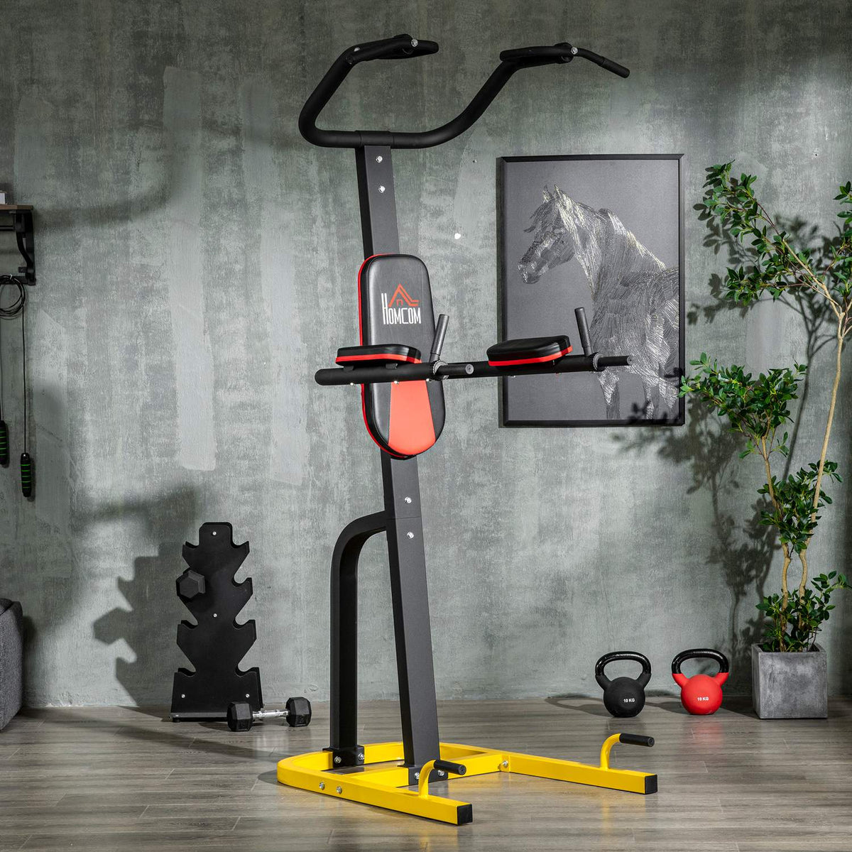 Strength Tower, Multifunctional Dip Station, Power Station, Fitness Training Equipment For Pull-Ups, Push-Ups, Abdominal Training, Steel, Black