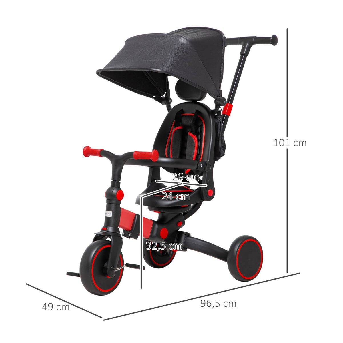 Stroller 3-In-1 Children'S Tricycle With Height-Adjustable Push Handle With Safety Bar Footrests For Children From 18 Months