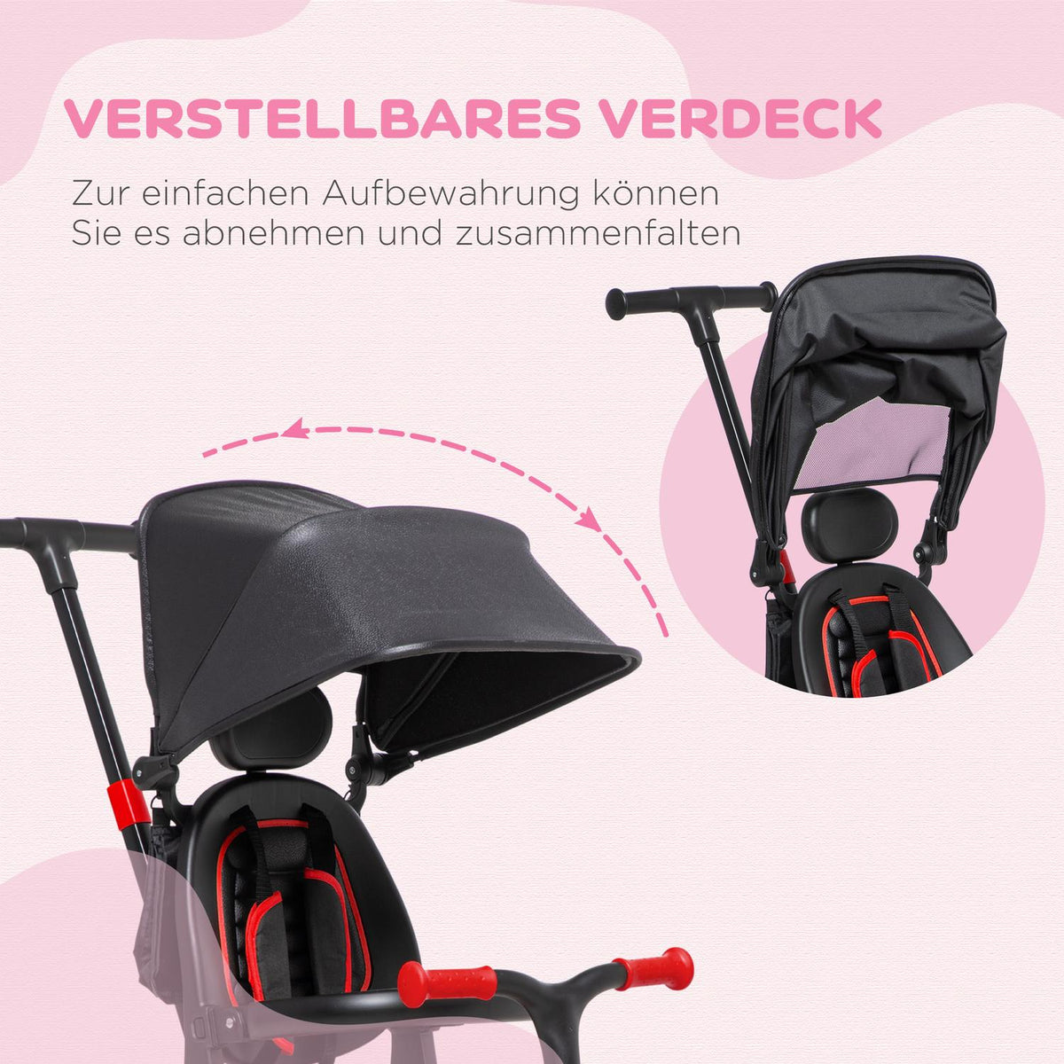 Stroller 3-In-1 Children'S Tricycle With Height-Adjustable Push Handle With Safety Bar Footrests For Children From 18 Months