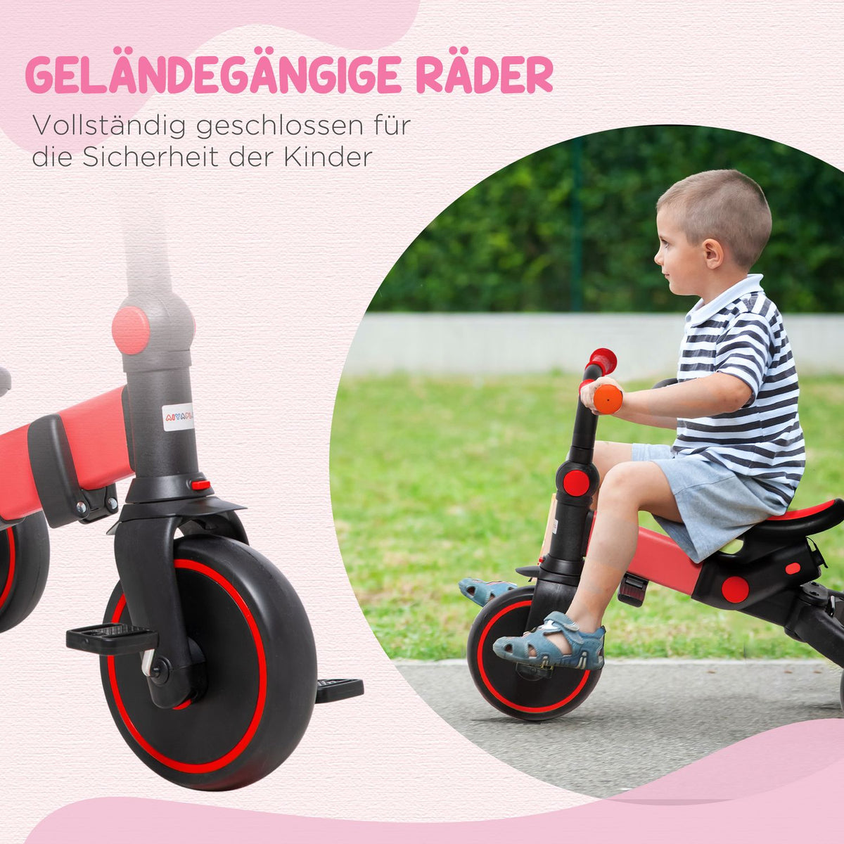 Stroller 3-In-1 Children'S Tricycle With Height-Adjustable Push Handle With Safety Bar Footrests For Children From 18 Months