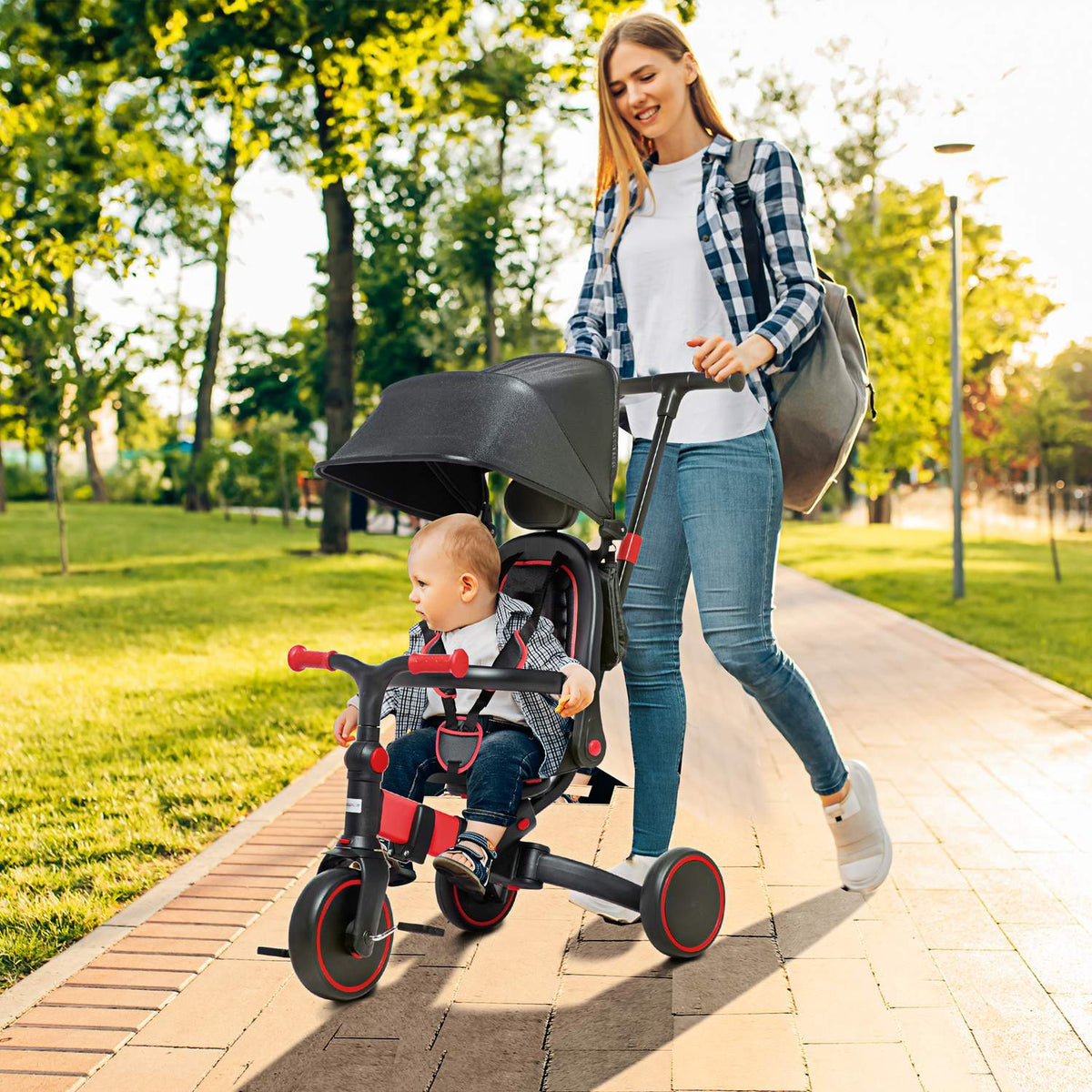 Stroller 3-In-1 Children'S Tricycle With Height-Adjustable Push Handle With Safety Bar Footrests For Children From 18 Months