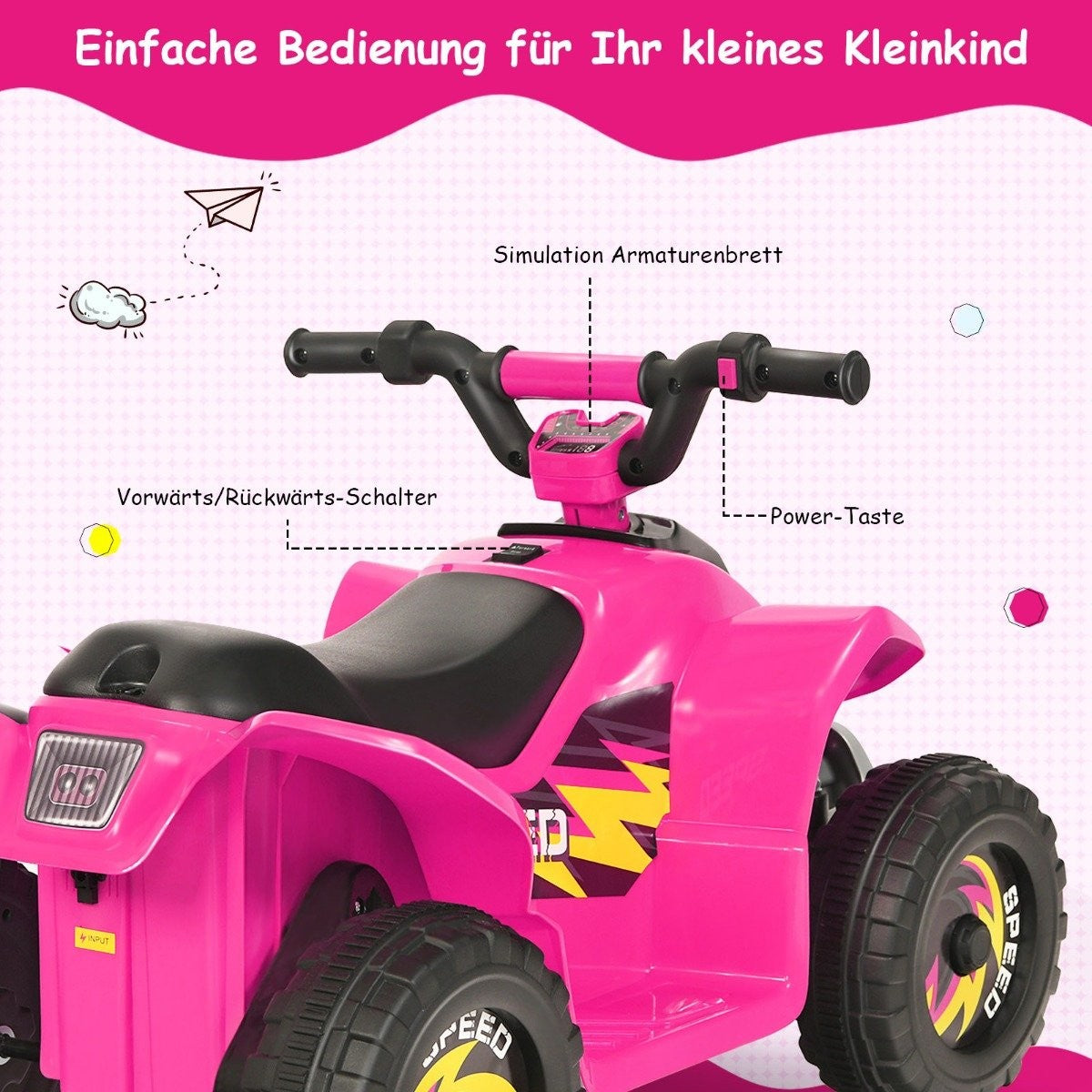 Stroller Mini Electric Quad 6V Battery Operated Quad 2.8-4.6km/h Pink