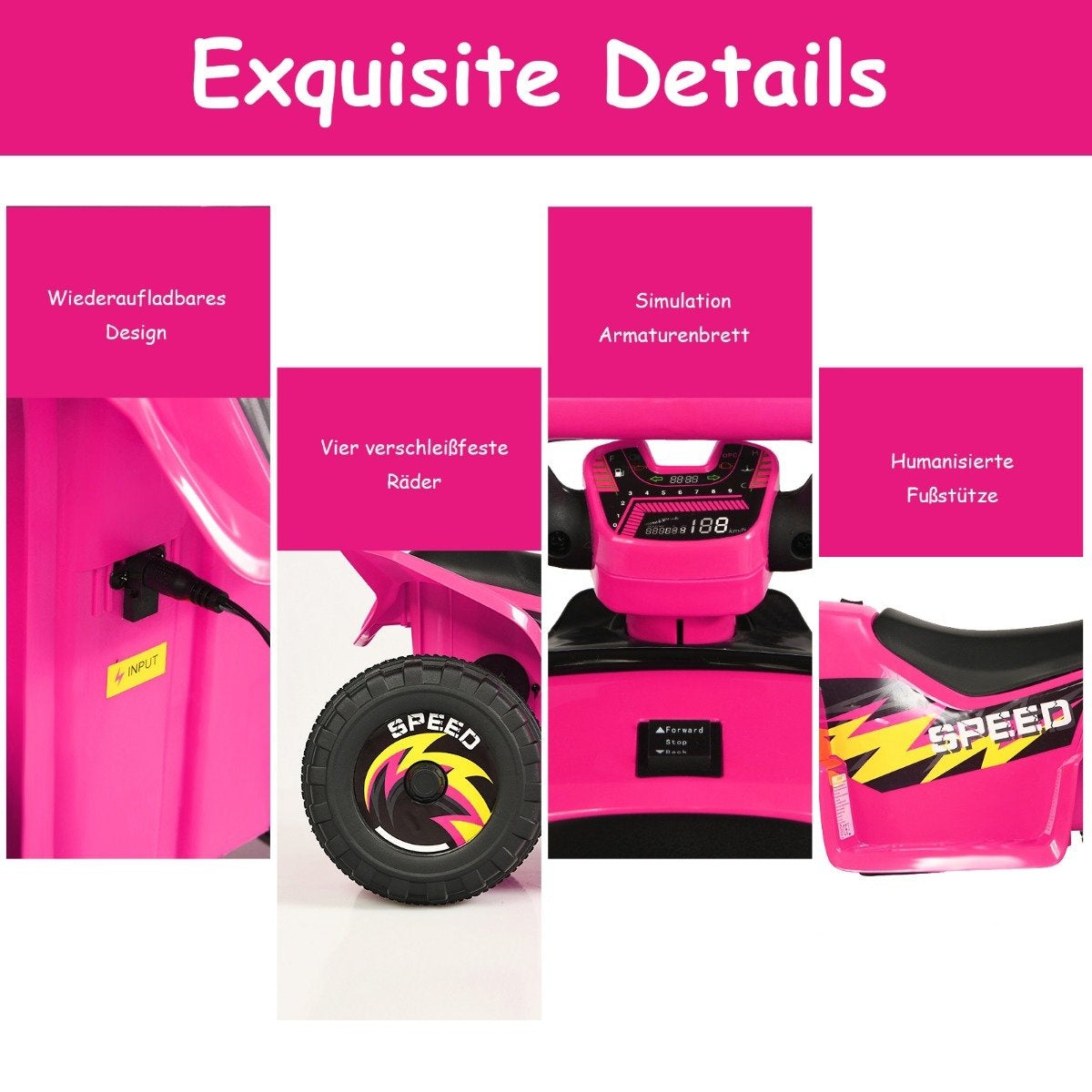 Stroller Mini Electric Quad 6V Battery Operated Quad 2.8-4.6km/h Pink