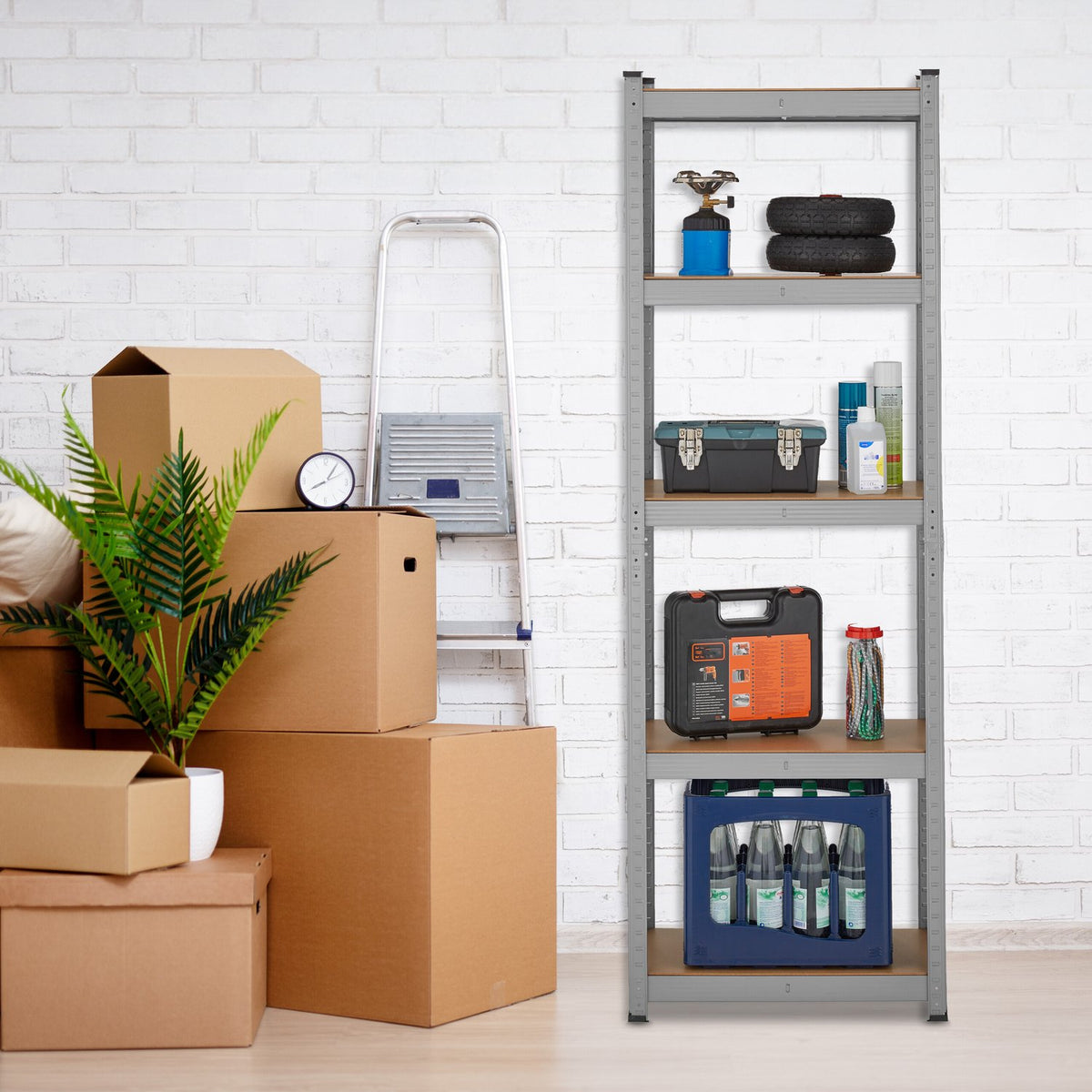 Strong shelves with 5 levels, set of 2