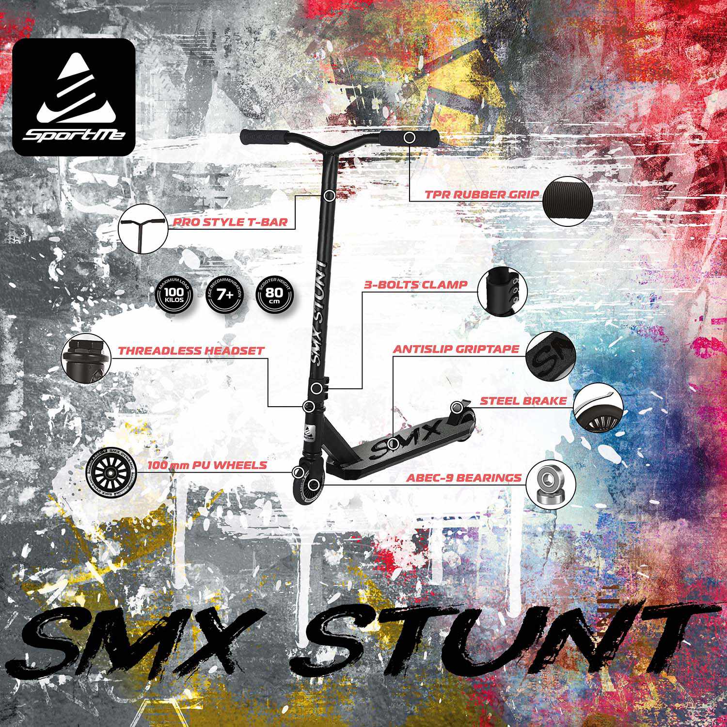 Stunt Kickbike for Beginners, 100mm Wheels, ABEC-9 Bearings
