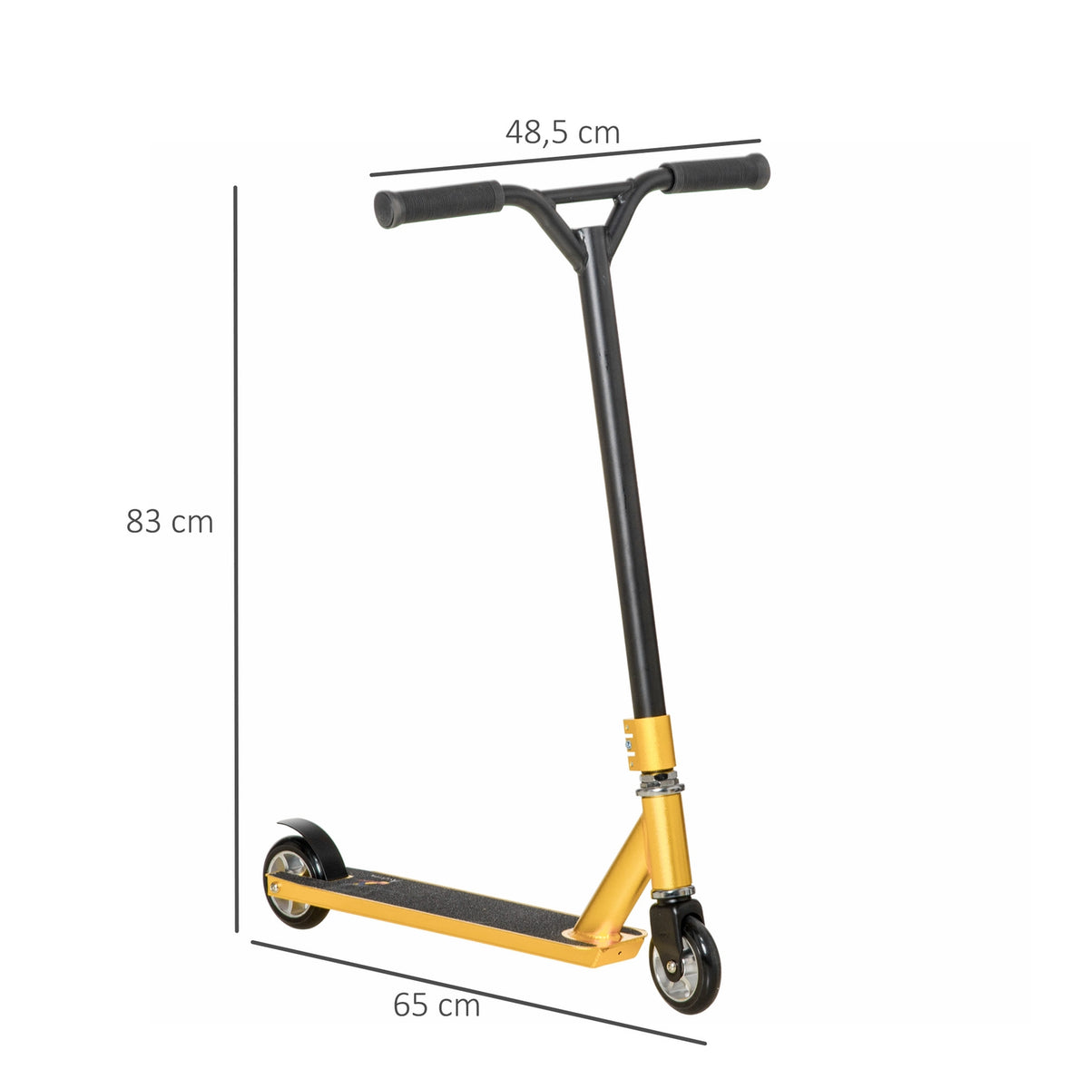 Stunt Scooter Kick Scooter For Tricks, With Rubber Grips & Rear Wheel Brake, 360° Steering, Gold, 65X48.5X83Cm, From 14 Years