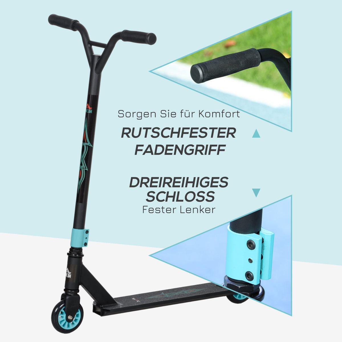 Stunt scooter, fun scooter, stunt scooter with ABEC 9 ball bearings, kick scooter with 100 mm imitation leather wheels, kick scooter, city scooter, trick scooter for children aged 14 and over