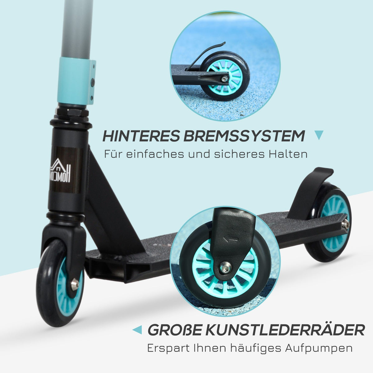 Stunt scooter, fun scooter, stunt scooter with ABEC 9 ball bearings, kick scooter with 100 mm imitation leather wheels, kick scooter, city scooter, trick scooter for children aged 14 and over