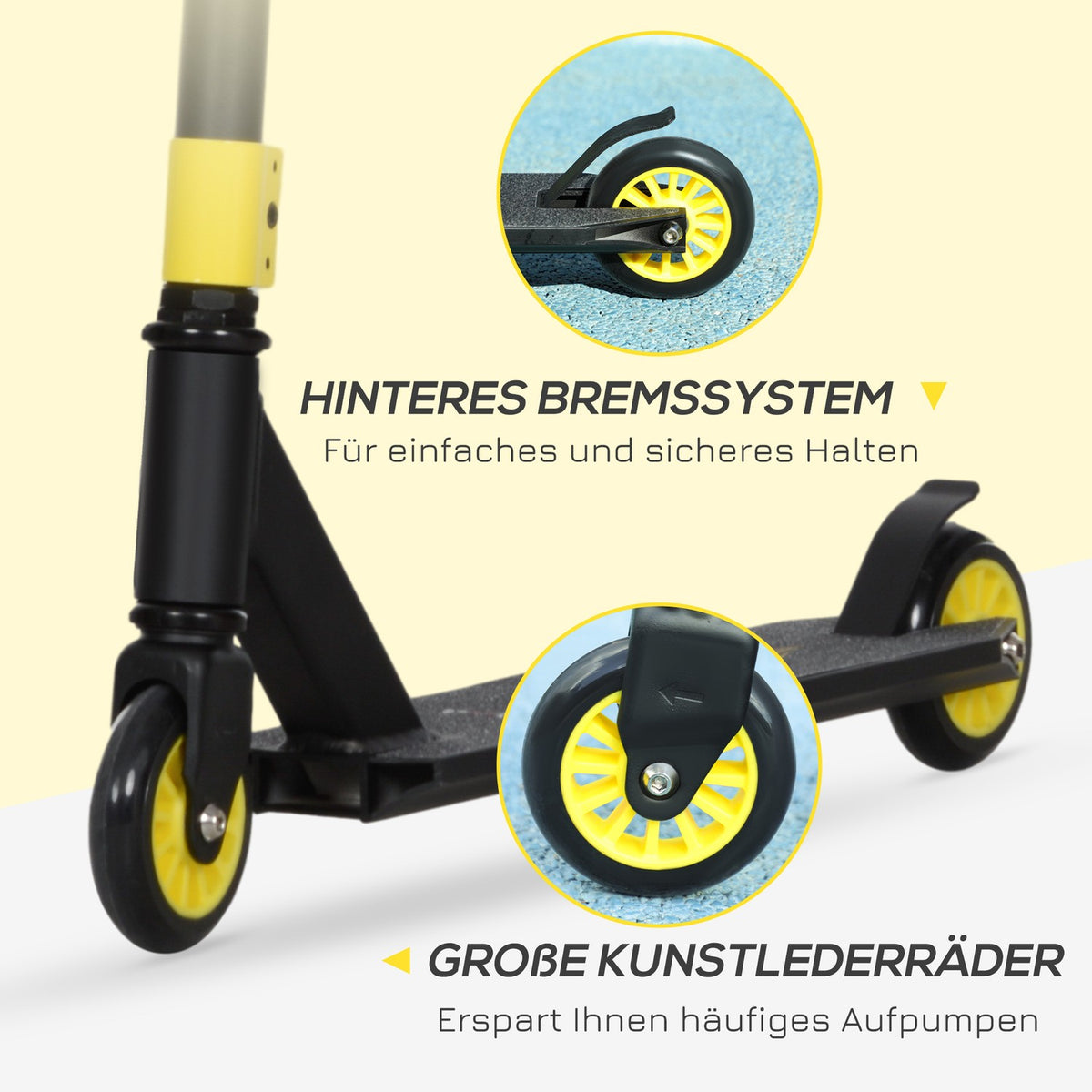 Stunt scooter, fun scooter, stunt scooter with ABEC 9 ball bearings, kick scooter with 100 mm imitation leather wheels, kick scooter, city scooter, trick scooter for children aged 14 and over