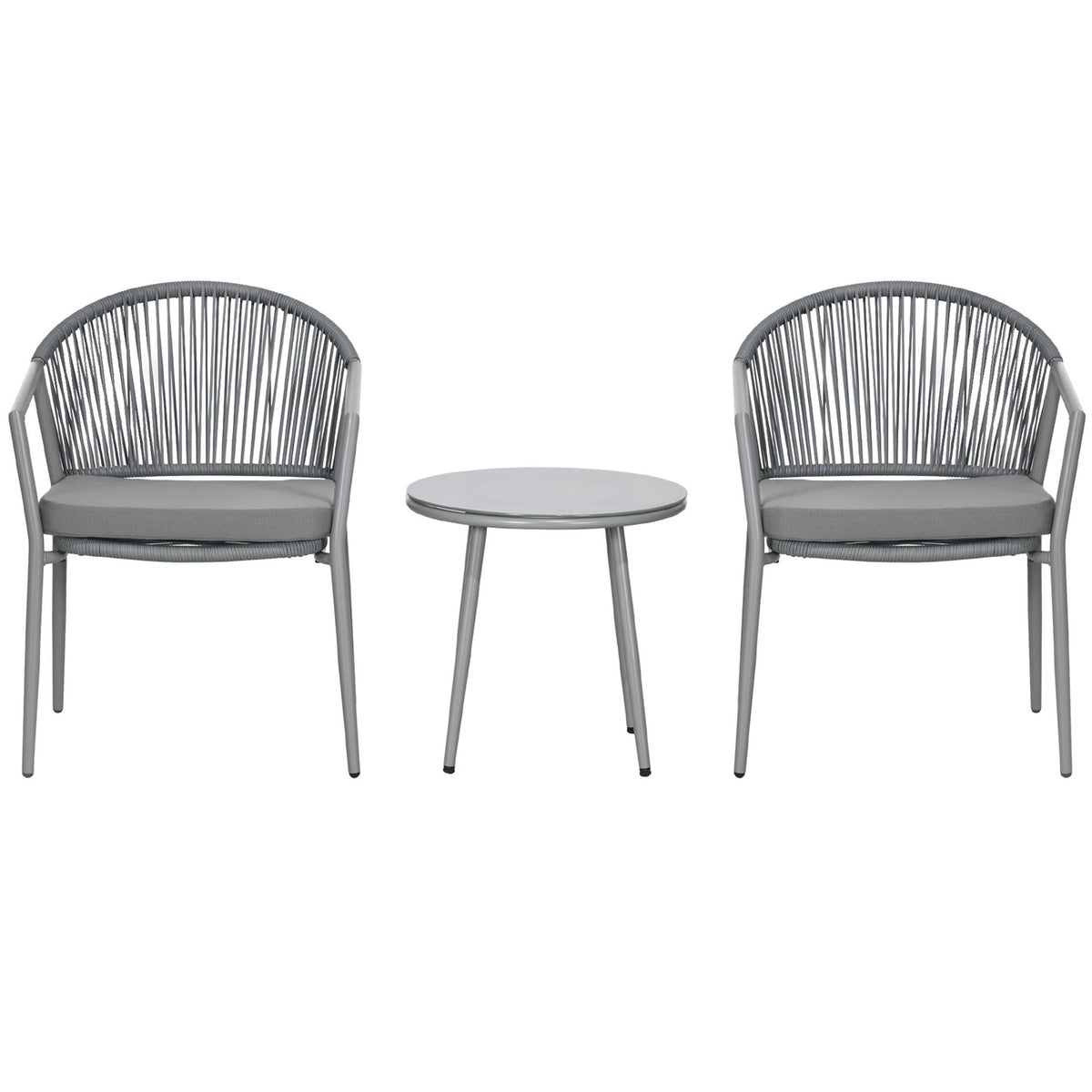 Stylish Seating Group 2 Garden Chairs Coffee Table Balcony Furniture Set Steel Frame Gray