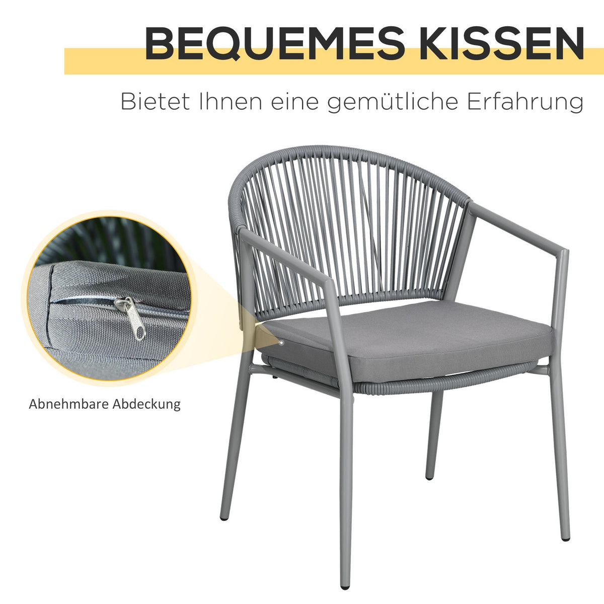 Stylish Seating Group 2 Garden Chairs Coffee Table Balcony Furniture Set Steel Frame Gray