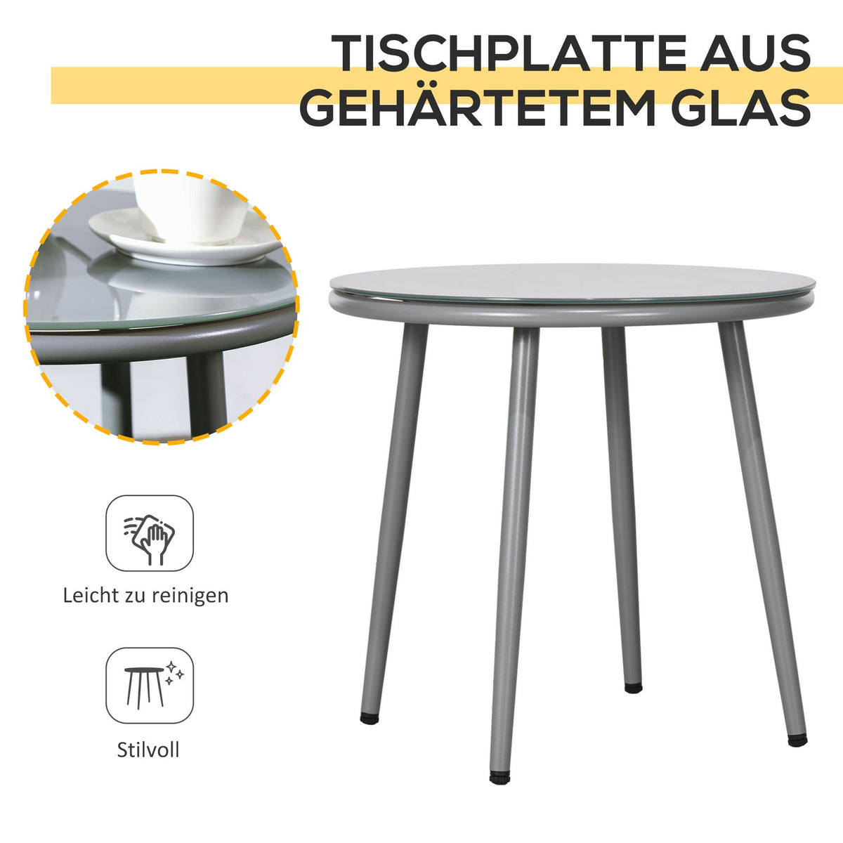 Stylish Seating Group 2 Garden Chairs Coffee Table Balcony Furniture Set Steel Frame Gray