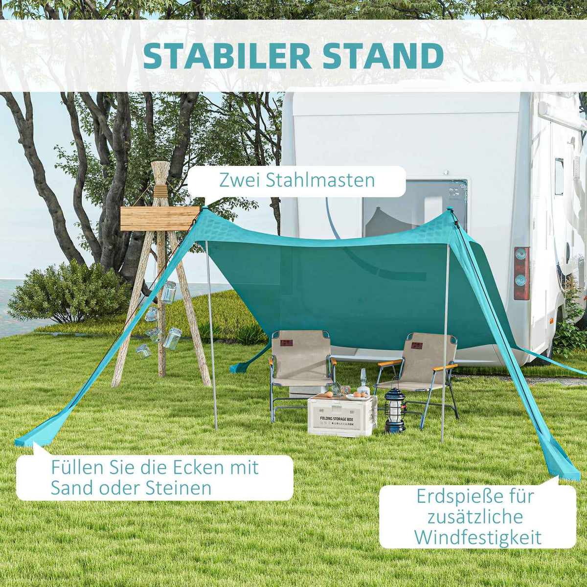 Sun Canopy Waterproof Awning 2.15X2X2M With Uv Protection, Steel Poles & Carry Bag, For Fishing, Picnics, Sky Blue