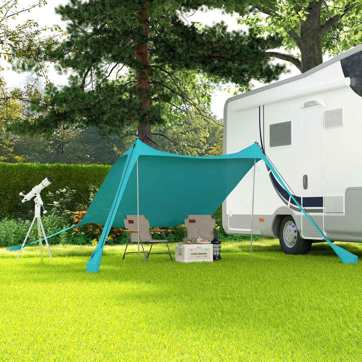 Sun Canopy Waterproof Awning 2.15X2X2M With Uv Protection, Steel Poles & Carry Bag, For Fishing, Picnics, Sky Blue