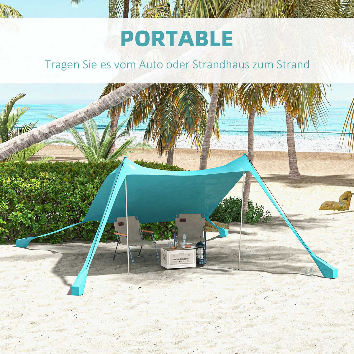 Sun Canopy Waterproof Awning 2.15X2X2M With Uv Protection, Steel Poles & Carry Bag, For Fishing, Picnics, Sky Blue