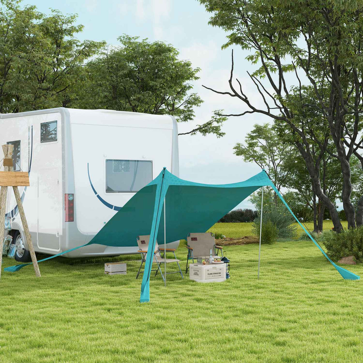 Sun Canopy Waterproof Awning 2.15X2X2M With Uv Protection, Steel Poles & Carry Bag, For Fishing, Picnics, Sky Blue