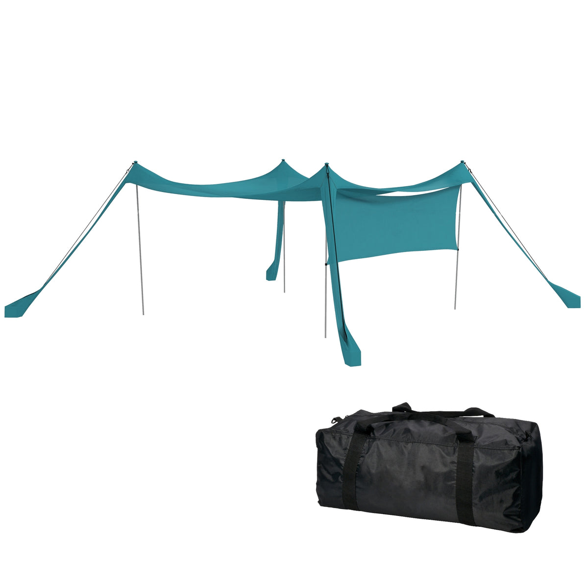 Sun Canopy Waterproof Awning 3X3X2M With Steel Poles, Shovel & Carry Bag, For Camping, Travel, Picnics
