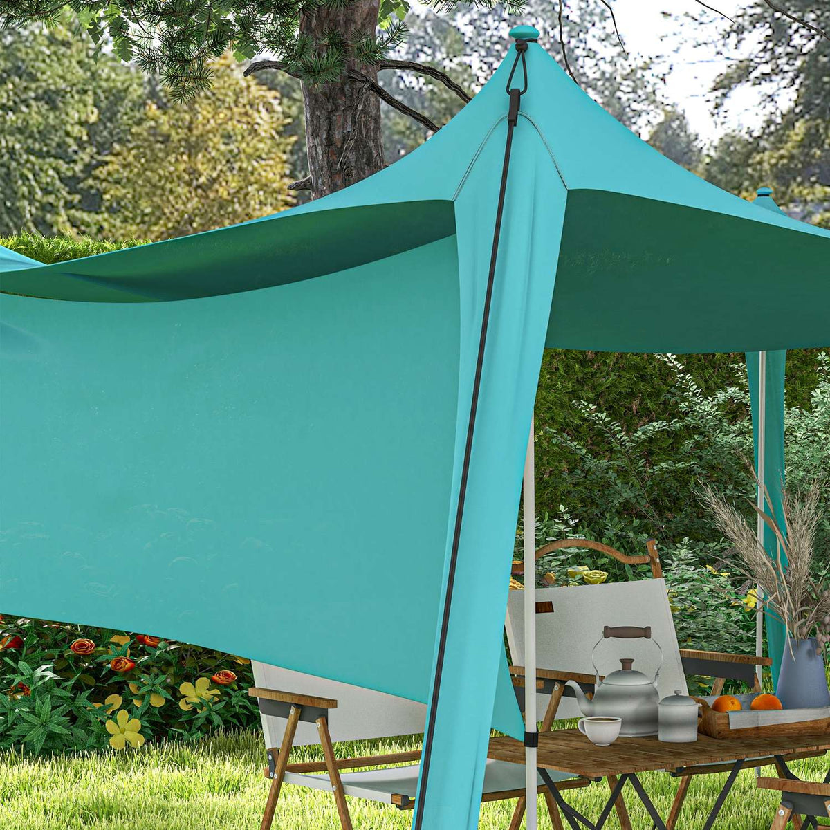 Sun Canopy Waterproof Awning 3X3X2M With Steel Poles, Shovel & Carry Bag, For Camping, Travel, Picnics