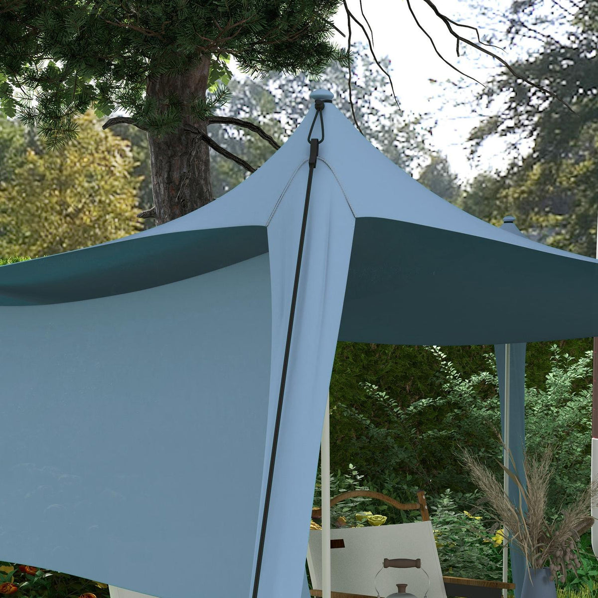 Sun Canopy Waterproof Awning With Steel Poles, Shovel & Carry Bag For Camping, Travel, Picnics, Blue