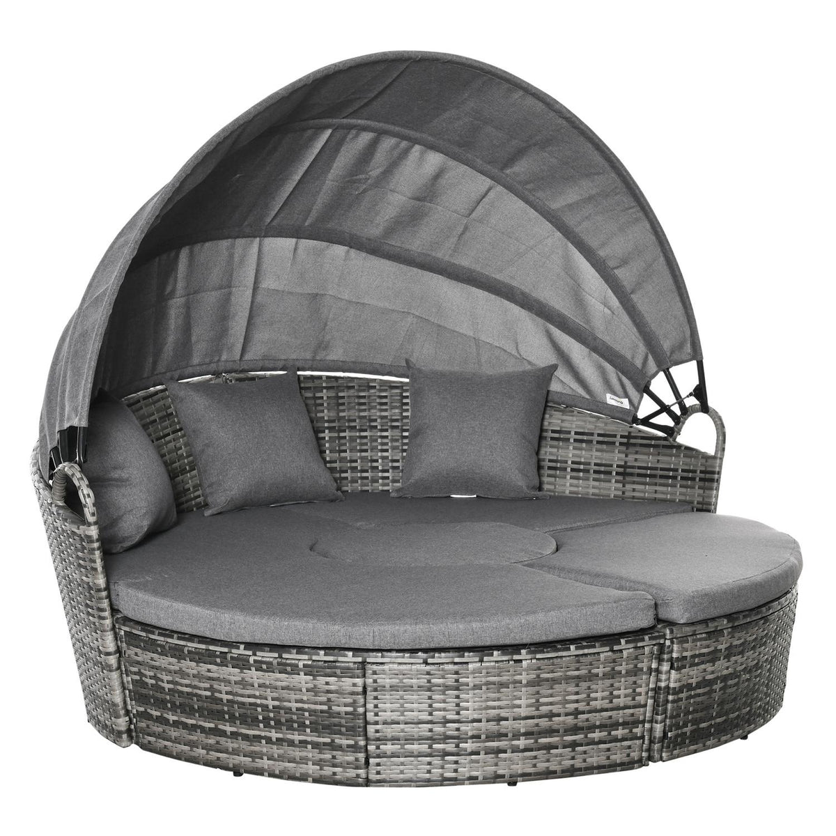 Sun Island Rattan Lounge Group With Sun Canopy Seating Group With Cushions And Side Table Height-Adjustable Metal Gray 175X180X147Cm