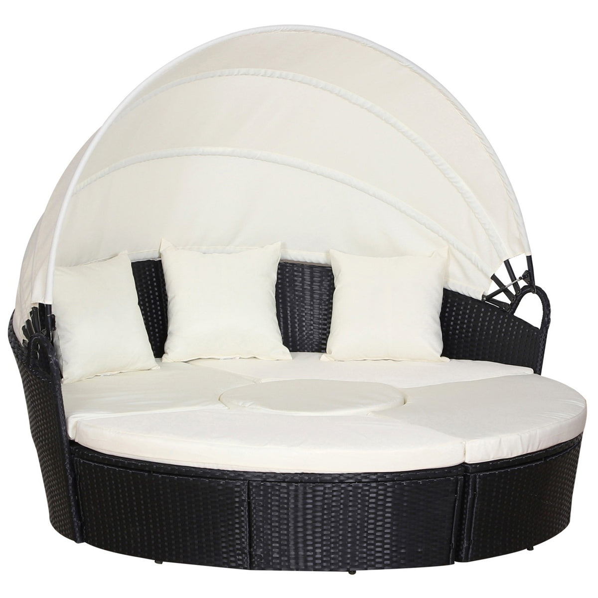 Sun Island Rattan Seating Group Lounge Group With Sun Canopy Cushions And Side Table Metal Cream 180 X 175 X 147 Cm