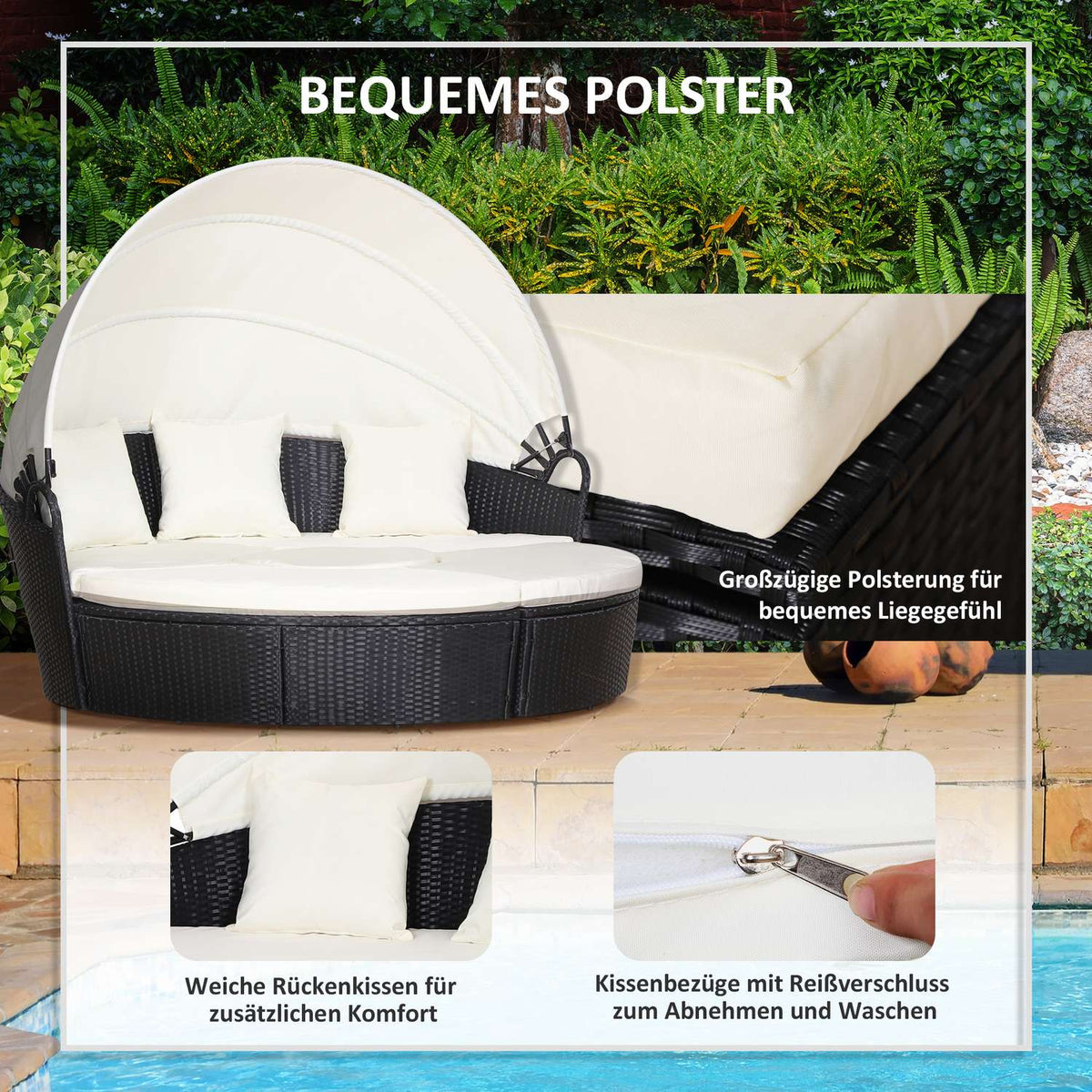 Sun Island Rattan Seating Group Lounge Group With Sun Canopy Cushions And Side Table Metal Cream 180 X 175 X 147 Cm