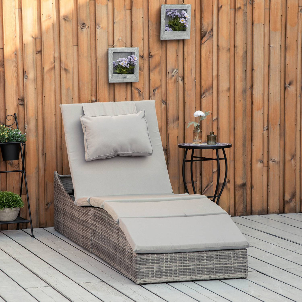 Sun Lounger 2-In-1 Polyrattan Garden Lounger Rattan Lounger Garden Furniture Lounger With Cushion Cover 5 Levels Adjustable Foldable 200 X 60 X 40 Cm