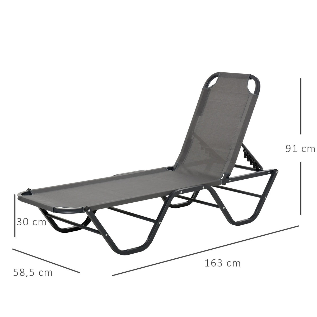 Sun Lounger Beach Lounger 5-Tier Aluminum Garden Lounger Relax Lounger Textline Gray + Black 163 X 58.5 X 91 Cm