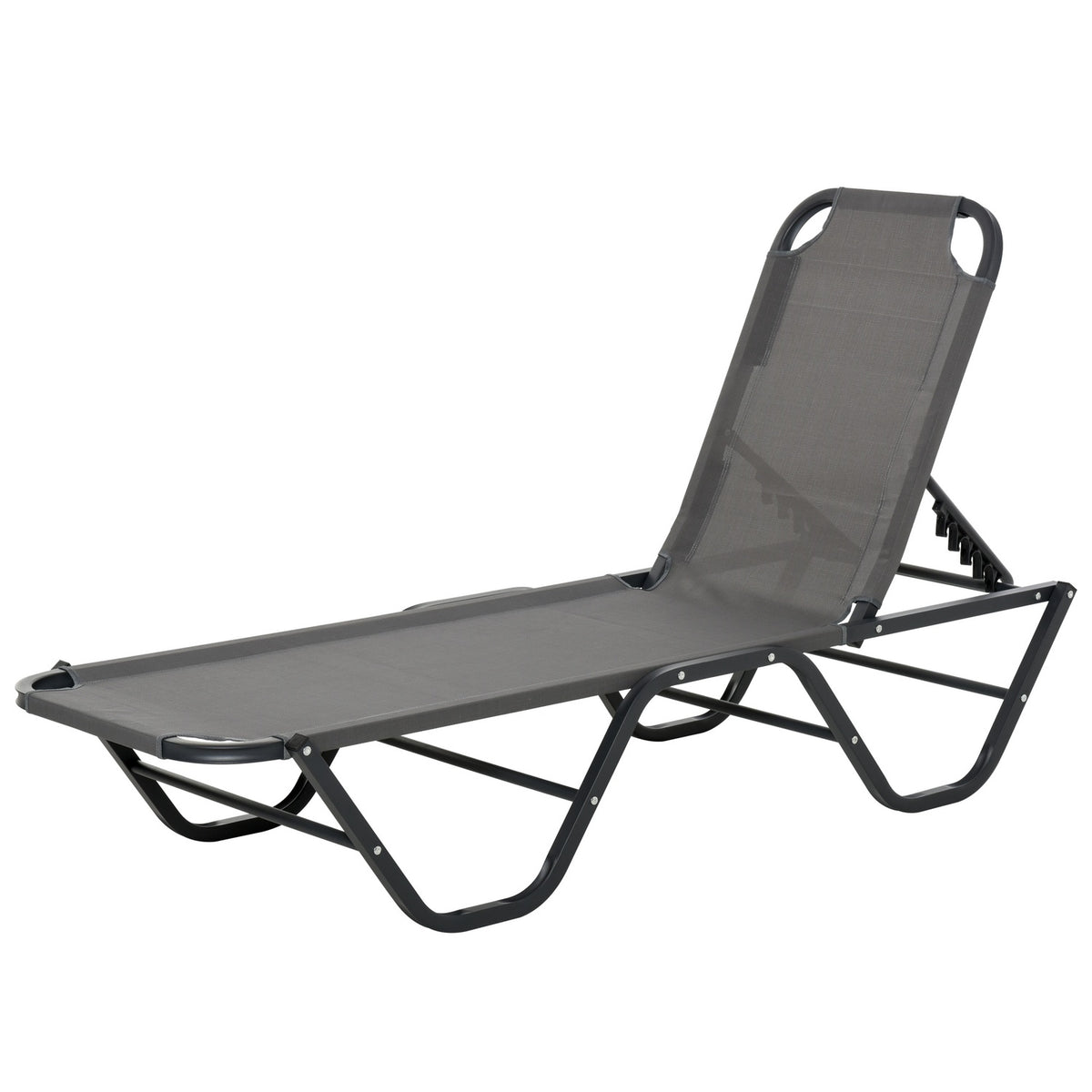 Sun Lounger Beach Lounger 5-Tier Aluminum Garden Lounger Relax Lounger Textline Gray + Black 163 X 58.5 X 91 Cm