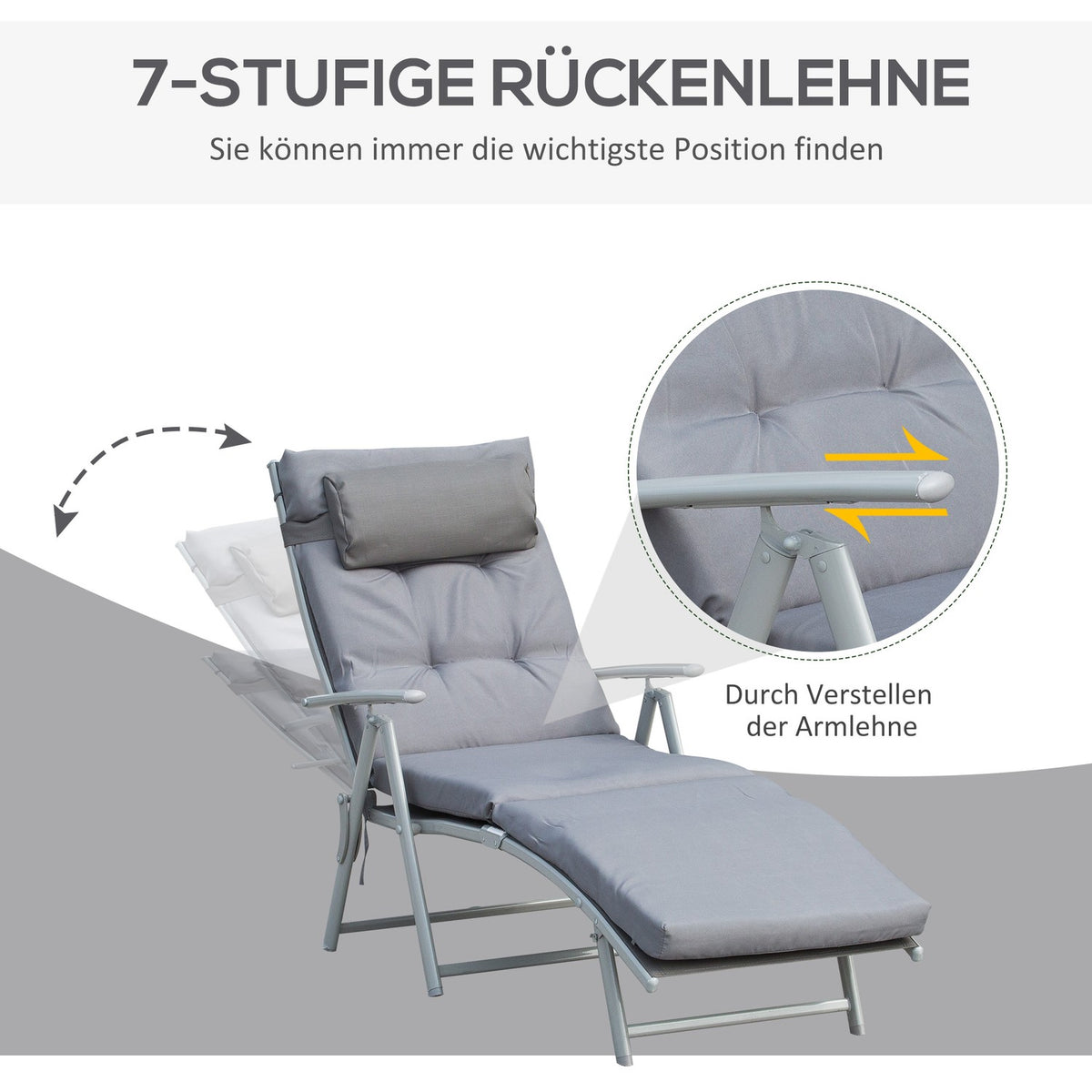 Sun Lounger Beach Lounger Garden Lounger Foldable Adjustable With Cushion Garden Metal Fabric Gray 137 X 63.5 X 100.5 Cm