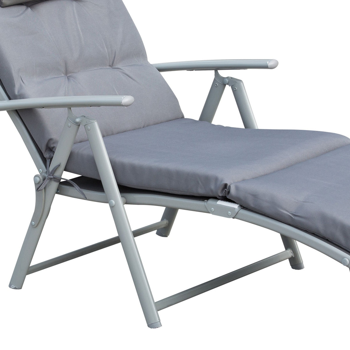 Sun Lounger Beach Lounger Garden Lounger Foldable Adjustable With Cushion Garden Metal Fabric Gray 137 X 63.5 X 100.5 Cm