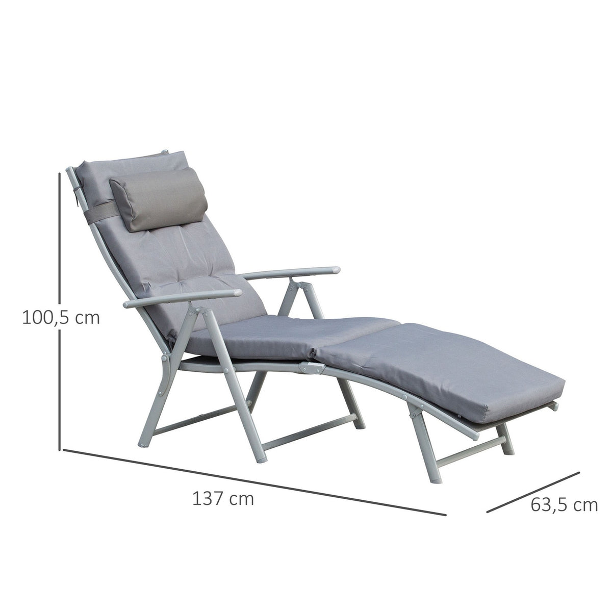 Sun Lounger Beach Lounger Garden Lounger Foldable Adjustable With Cushion Garden Metal Fabric Gray 137 X 63.5 X 100.5 Cm