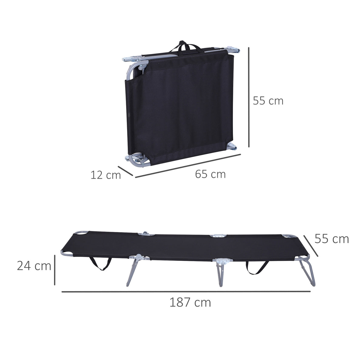 Sun Lounger, Camping Lounger, Folding Deck Chair With Adjustable Backrest, Garden Lounger Can Hold Up To 120 Kg, Oxford, Black