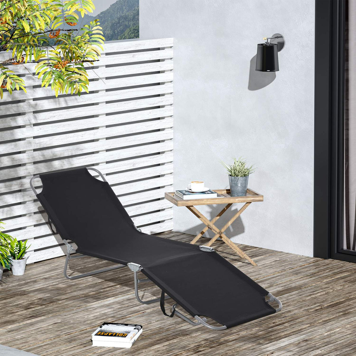 Sun Lounger, Camping Lounger, Folding Deck Chair With Adjustable Backrest, Garden Lounger Can Hold Up To 120 Kg, Oxford, Black