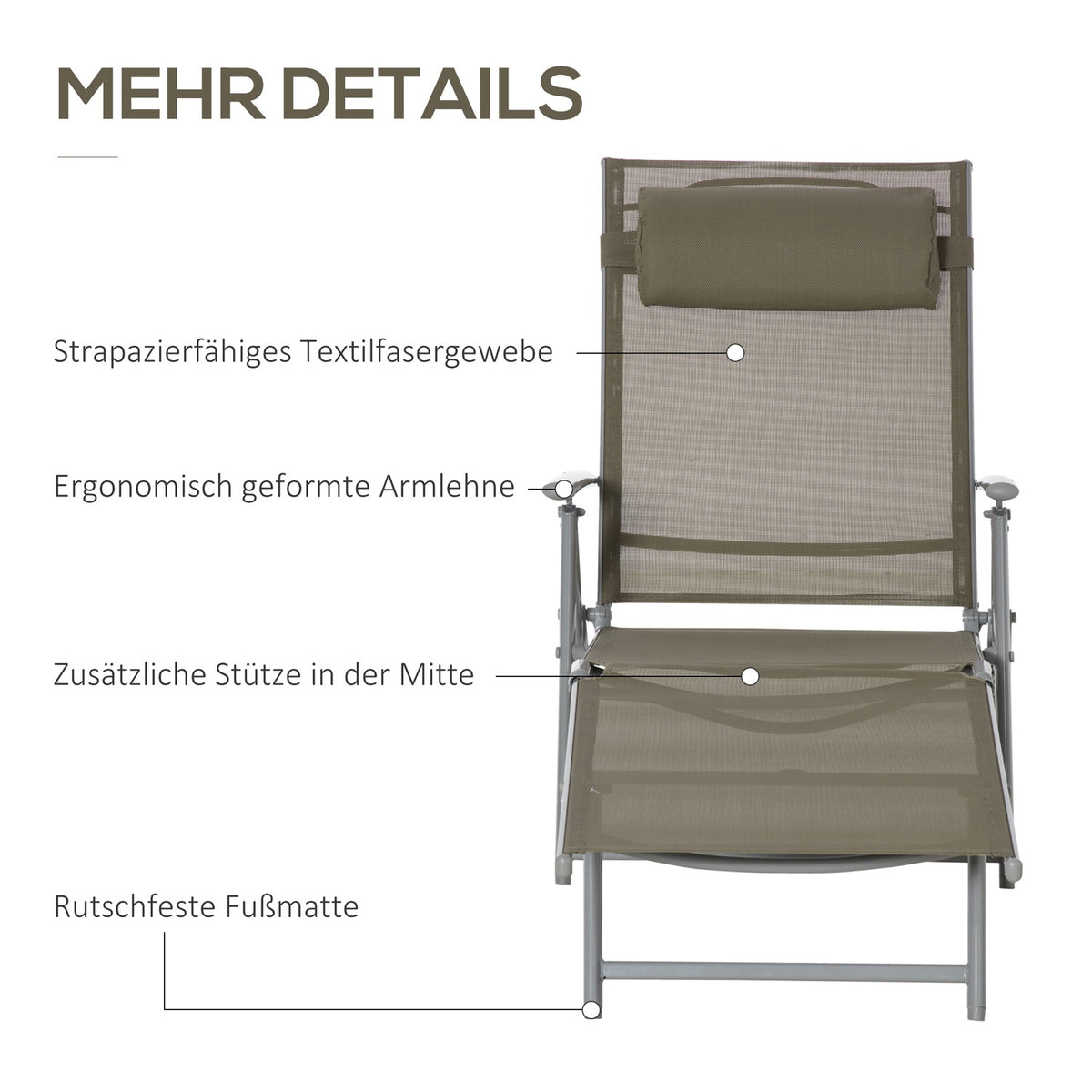Sun Lounger Deck Chair Garden Lounger 7 Positions Adjustable Beach Lounger With Pillow Foldable Mesh Metal 137 X 63.5 X 100.5 Cm