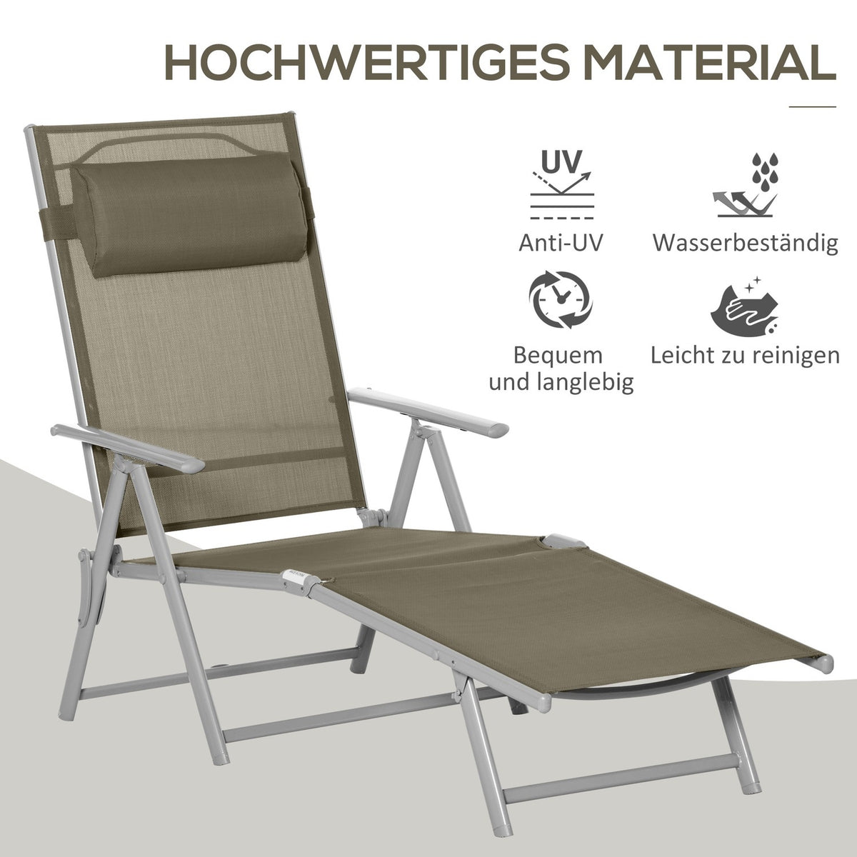 Sun Lounger Deck Chair Garden Lounger 7 Positions Adjustable Beach Lounger With Pillow Foldable Mesh Metal 137 X 63.5 X 100.5 Cm