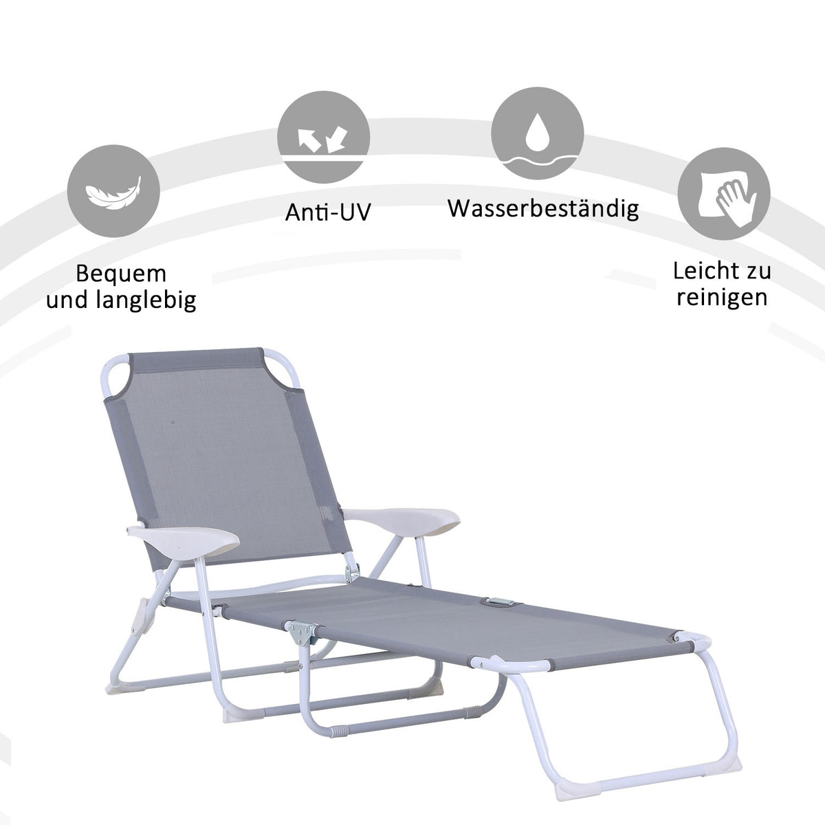 Sun Lounger Deck Chair Garden Lounger Folding Beach Lounger 4 Tier Mesh Gray 160 X 66 X 80 Cm
