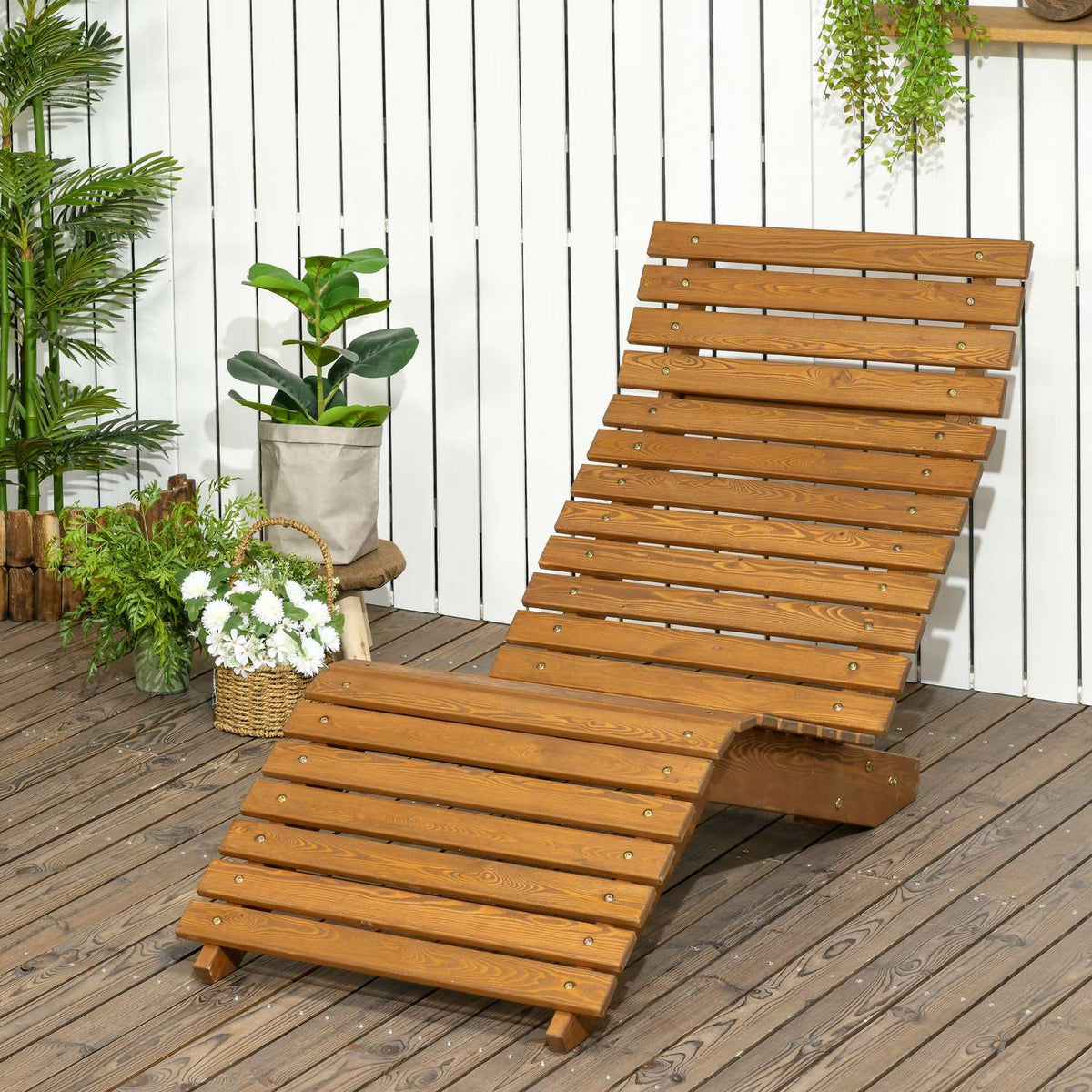 Sun Lounger, Deck Chair, Garden Lounger, Relaxation Lounger For Pool, Balcony, Up To 120Kg, Solid Wood, Teak, 66X170X77Cm