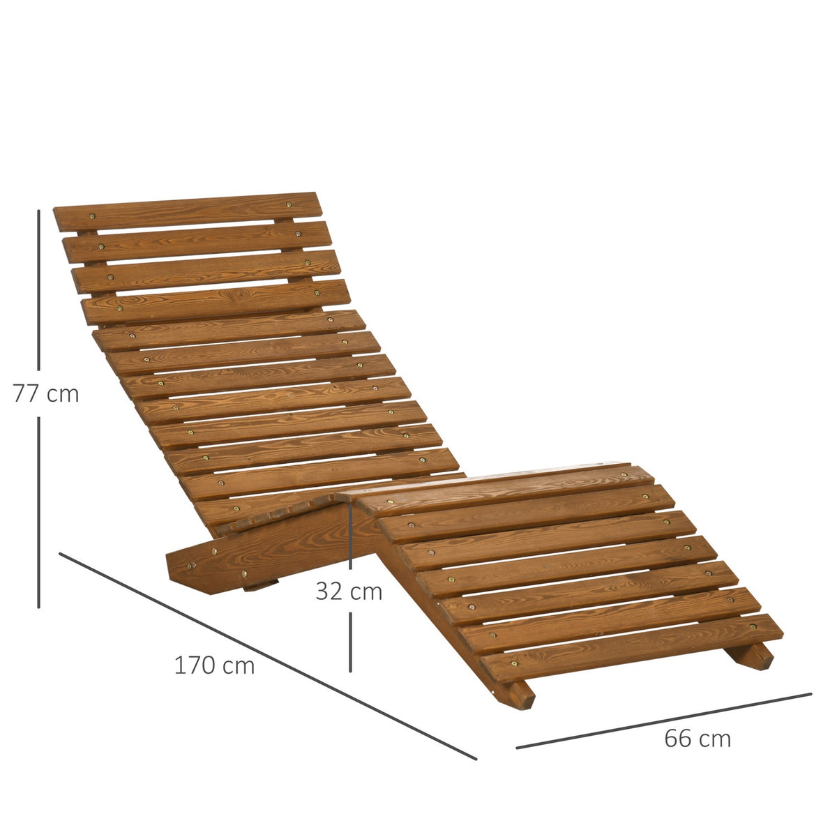 Sun Lounger, Deck Chair, Garden Lounger, Relaxation Lounger For Pool, Balcony, Up To 120Kg, Solid Wood, Teak, 66X170X77Cm