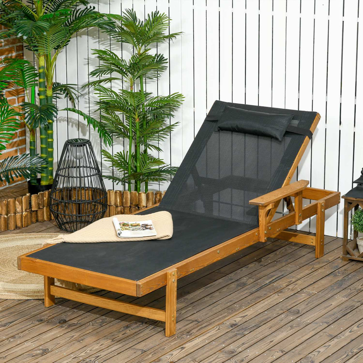 Sun Lounger, Deck Chair, Garden Lounger With Adjustable Backrest, Relaxation Lounger For Pool Area, Load Capacity Up To 120 Kg, 85 X 200 X 84 Cm
