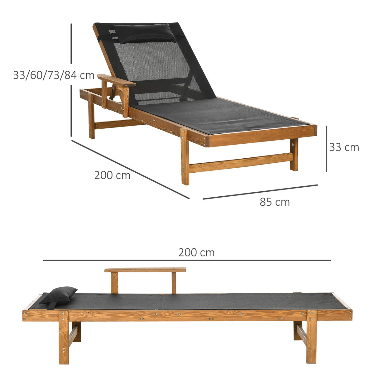 Sun Lounger, Deck Chair, Garden Lounger With Adjustable Backrest, Relaxation Lounger For Pool Area, Load Capacity Up To 120 Kg, 85 X 200 X 84 Cm