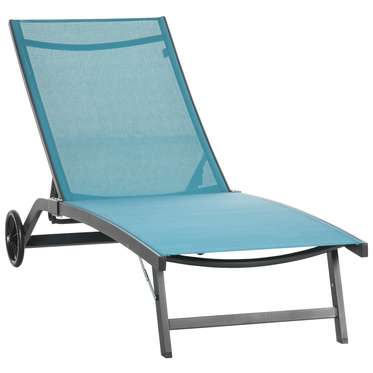 Sun Lounger, Deck Chair With Wheels, Relaxation Lounger With Adjustable Backrest, Garden Lounger, Polyester, Aluminum, Blue, 195 X 165 X 102 Cm